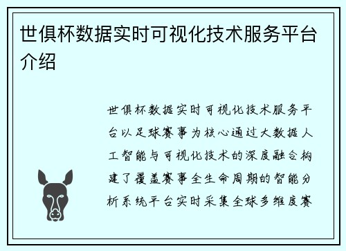 世俱杯数据实时可视化技术服务平台介绍